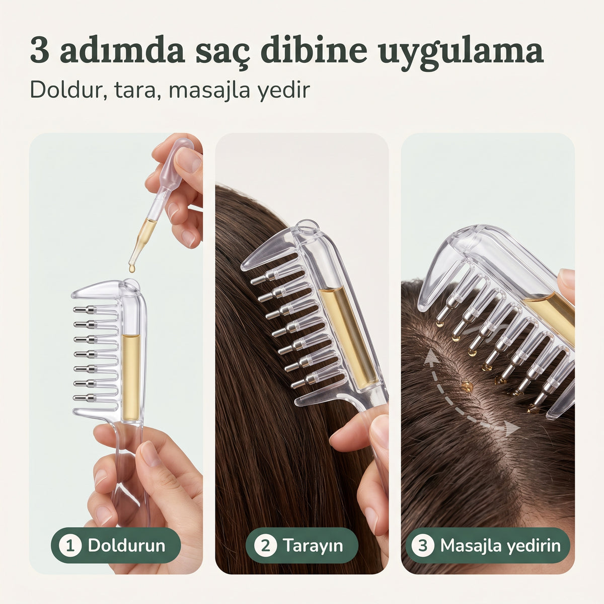 RootGlow™ Metal Bilyeli Saç Bakım ve Masaj Aplikatörü